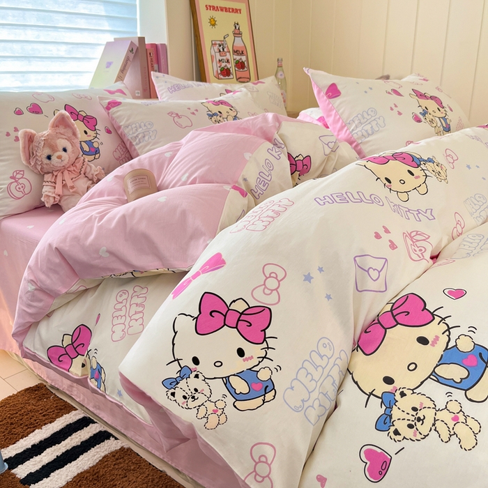 博雅 2025新款全棉三丽鸥全棉四件套-小版 苹果HELLO KITTY