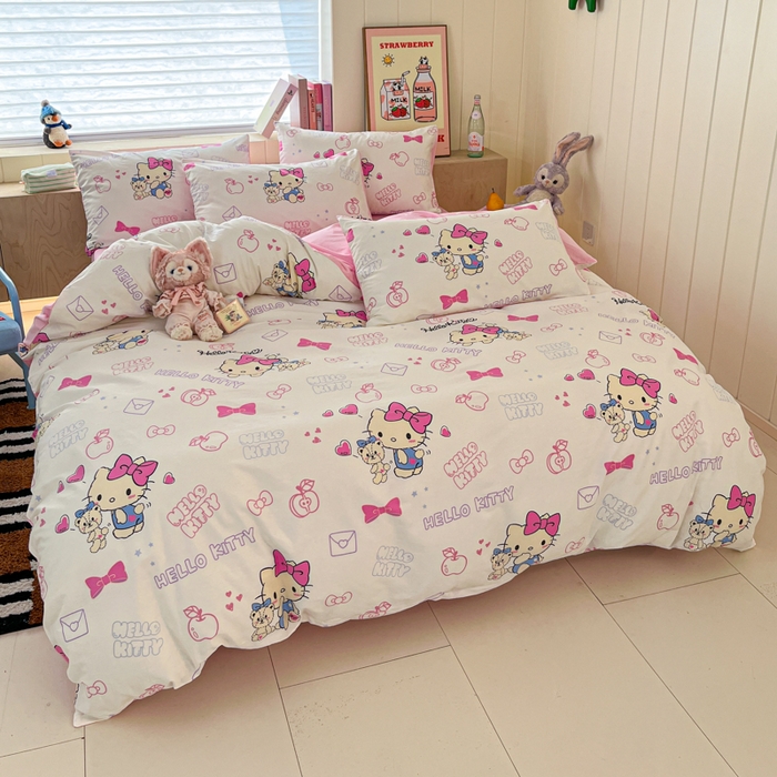 91家纺网 家纺一手货源 找家纺 博雅 2025新款全棉三丽鸥全棉四件套-小版 苹果HELLO KITTY