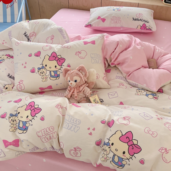 91家纺网 家纺一手货源 找家纺 博雅 2025新款全棉三丽鸥全棉四件套-小版 苹果HELLO KITTY