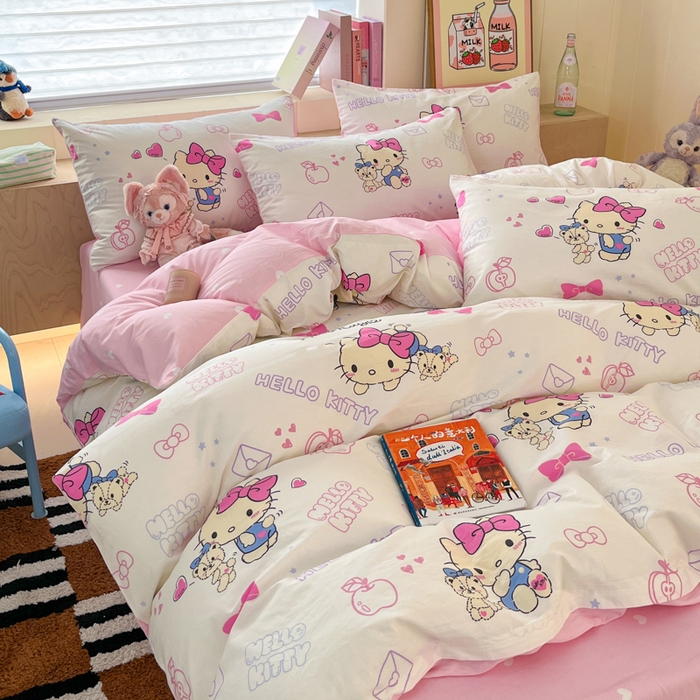 91家纺网 家纺一手货源 找家纺 博雅 2025新款全棉三丽鸥全棉四件套-小版 苹果HELLO KITTY