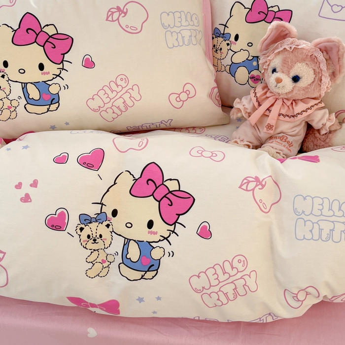 91家纺网 家纺一手货源 找家纺 博雅 2025新款全棉三丽鸥全棉四件套-小版 苹果HELLO KITTY