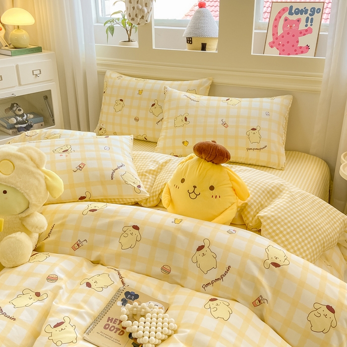 91家纺网 家纺一手货源 找家纺 博雅 2025新款全棉三丽鸥全棉四件套-小版 美食布丁狗