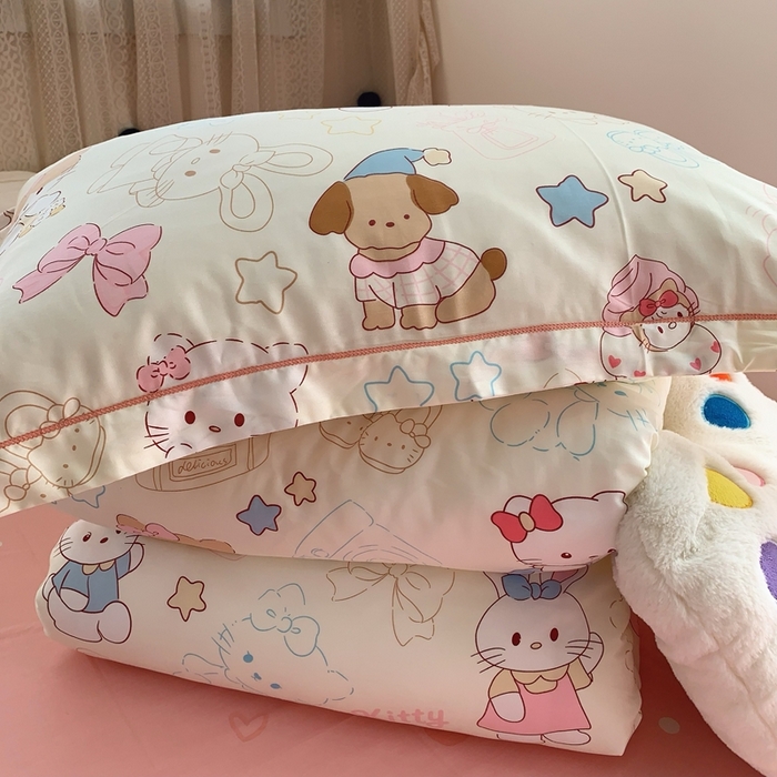 91家纺网 家纺一手货源 找家纺 莱豫家纺 2025春夏新款学生季全棉纯棉印花上下铺三件套学生宿舍三件套 星星猫咪