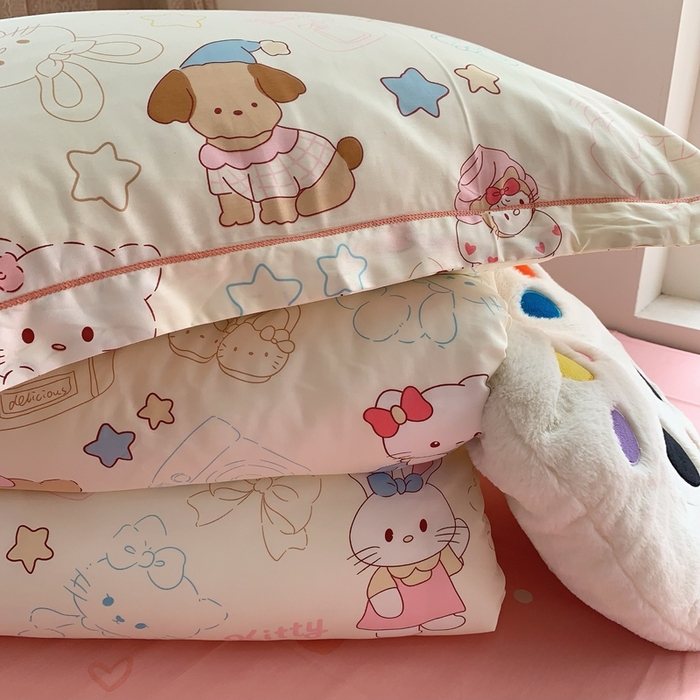 91家纺网 家纺一手货源 找家纺 莱豫家纺 2025春夏新款学生季全棉纯棉印花上下铺三件套学生宿舍三件套 星星猫咪