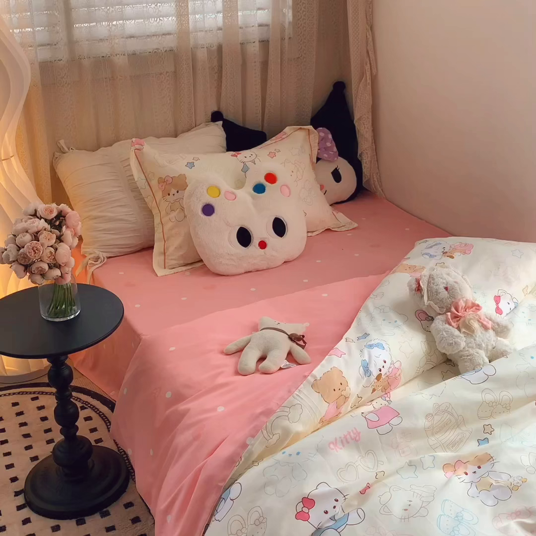 91家纺网 家纺一手货源 找家纺 莱豫家纺 2025春夏新款学生季全棉纯棉印花上下铺三件套学生宿舍三件套 星星猫咪