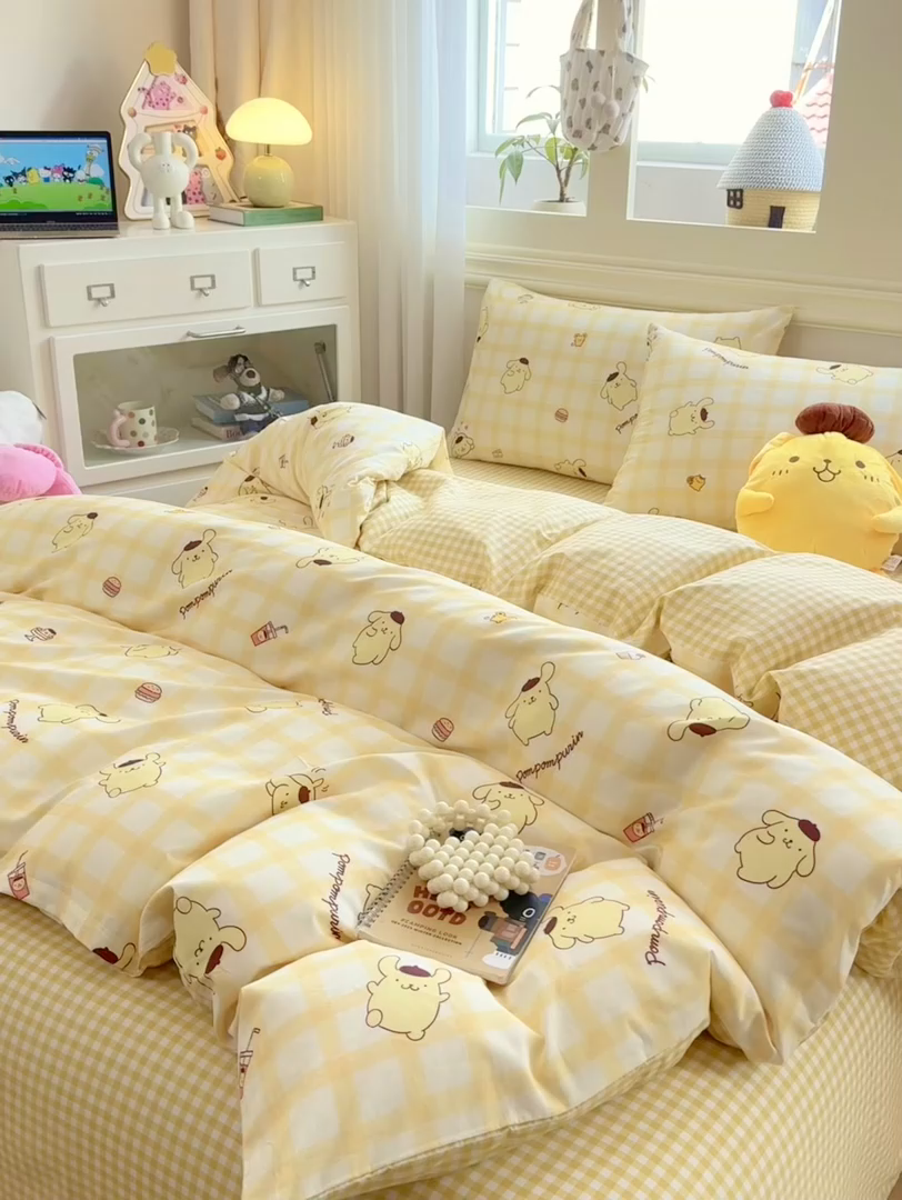 91家纺网 家纺一手货源 找家纺 博雅 2025新款全棉三丽鸥全棉四件套-小版 美食布丁狗