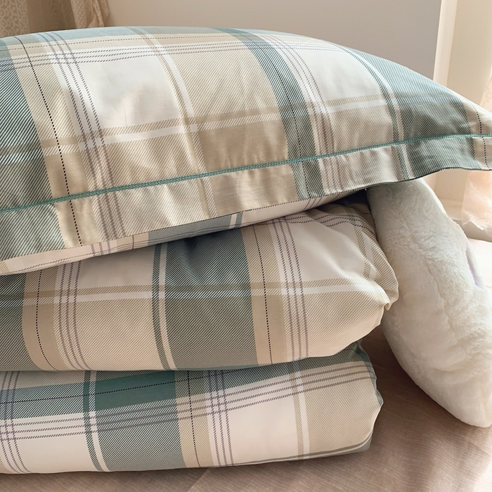 91家纺网 家纺一手货源 找家纺 莱豫家纺 2025春夏新款学生季全棉纯棉印花上下铺三件套学生宿舍三件套 休闲格绿