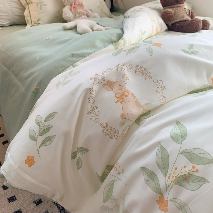 91家纺网 家纺一手货源 找家纺 莱豫家纺 2025春夏新款学生季全棉纯棉印花上下铺三件套学生宿舍三件套 伊人兔