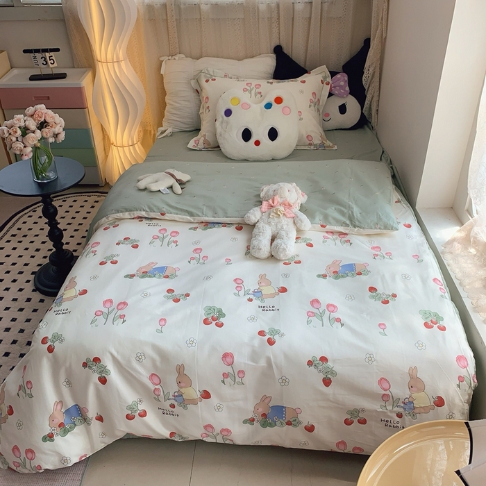 莱豫家纺 2025春夏新款学生季全棉纯棉印花上下铺三件套学生宿舍三件套 元气小兔