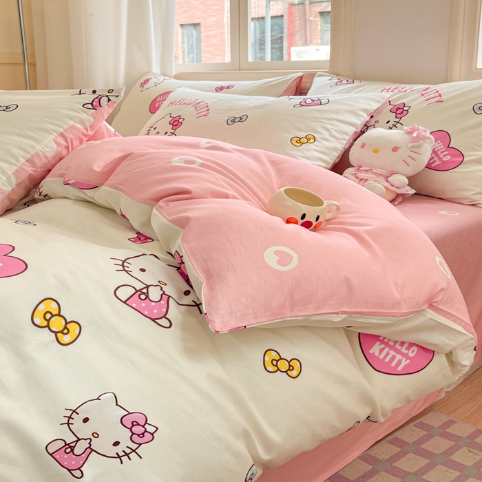 91家纺网 家纺一手货源 找家纺 博雅 2025新款全棉三丽鸥全棉四件套-小版 蝴蝶结KT