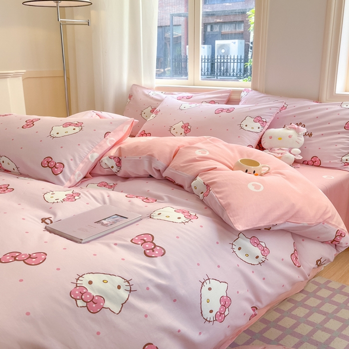 91家纺网 家纺一手货源 找家纺 博雅 2025新款全棉三丽鸥全棉四件套-小版 粉色蝴蝶结KT