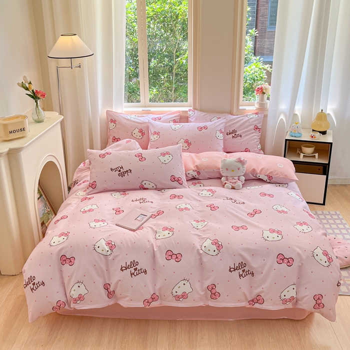 91家纺网 家纺一手货源 找家纺 博雅 2025新款全棉三丽鸥全棉四件套-小版 粉色蝴蝶结KT