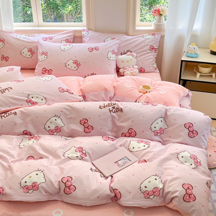 91家纺网 家纺一手货源 找家纺 博雅 2025新款全棉三丽鸥全棉四件套-小版 粉色蝴蝶结KT