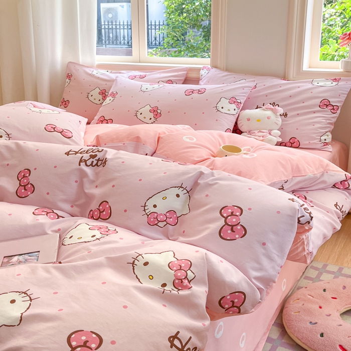 91家纺网 家纺一手货源 找家纺 博雅 2025新款全棉三丽鸥全棉四件套-小版 粉色蝴蝶结KT