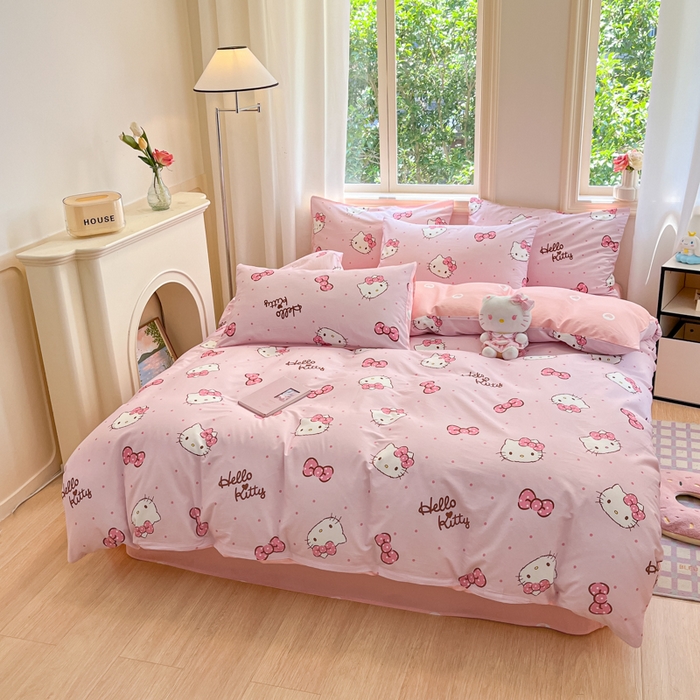 91家纺网 家纺一手货源 找家纺 博雅 2025新款全棉三丽鸥全棉四件套-小版 粉色蝴蝶结KT