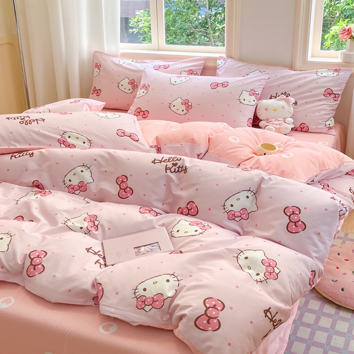 91家纺网 家纺一手货源 找家纺 博雅 2025新款全棉三丽鸥全棉四件套-小版 粉色蝴蝶结KT