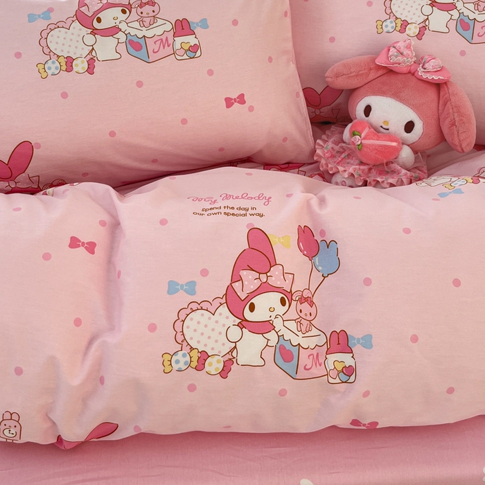 91家纺网 家纺一手货源 找家纺 博雅 2025新款全棉三丽鸥全棉四件套-小版 粉色点点美乐蒂