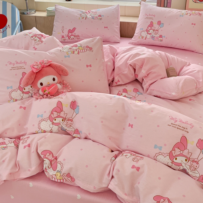 91家纺网 家纺一手货源 找家纺 博雅 2025新款全棉三丽鸥全棉四件套-小版 粉色点点美乐蒂