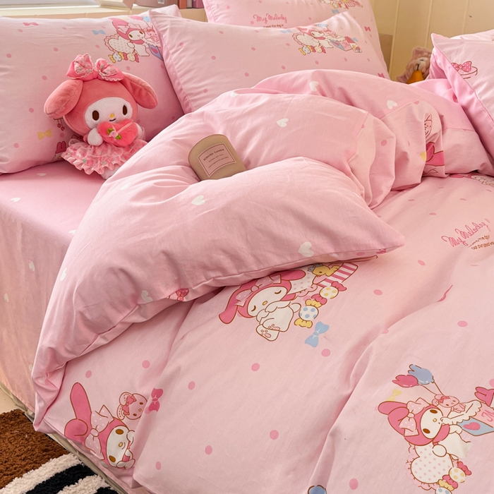 91家纺网 家纺一手货源 找家纺 博雅 2025新款全棉三丽鸥全棉四件套-小版 粉色点点美乐蒂