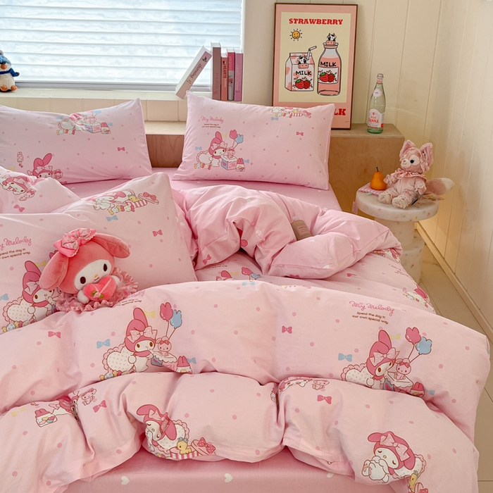 91家纺网 家纺一手货源 找家纺 博雅 2025新款全棉三丽鸥全棉四件套-小版 粉色点点美乐蒂