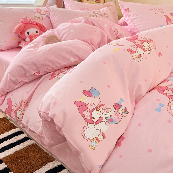 博雅 2025新款全棉三丽鸥全棉四件套-小版 粉色点点美乐蒂