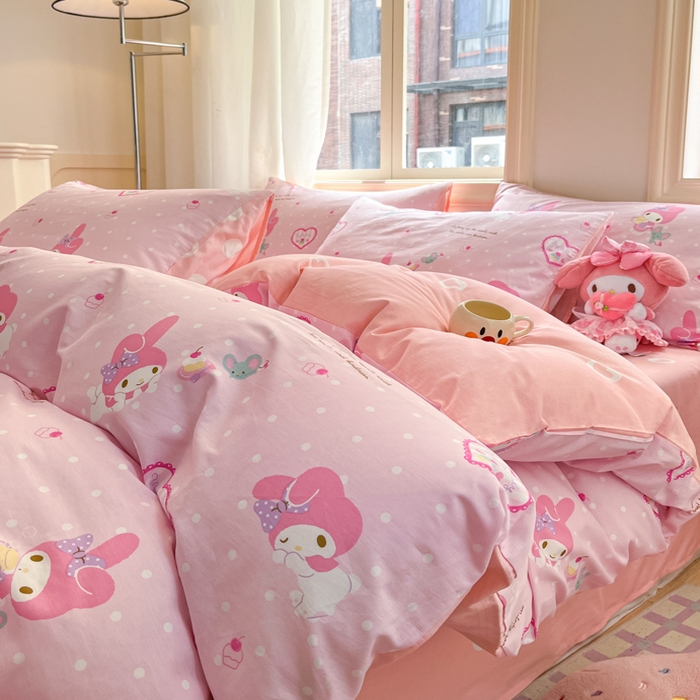 博雅 2025新款全棉三丽鸥全棉四件套-小版 粉色爱心美乐蒂