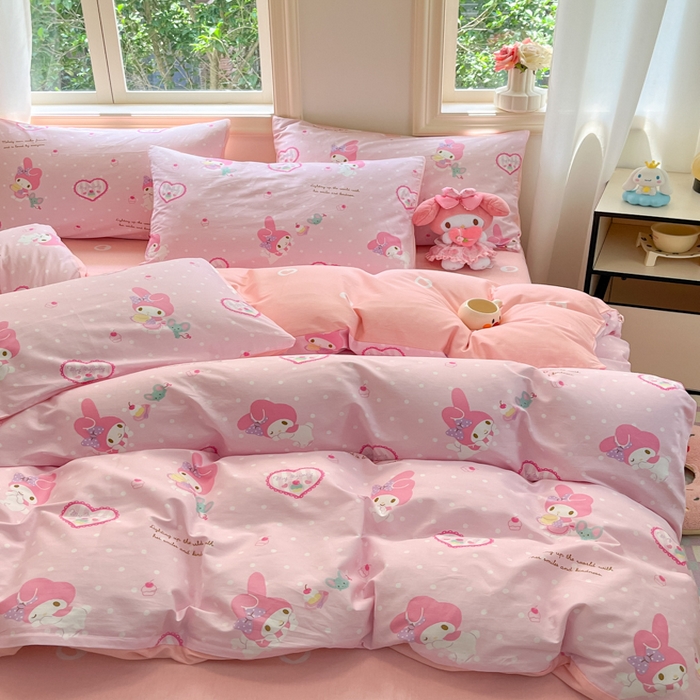 91家纺网 家纺一手货源 找家纺 博雅 2025新款全棉三丽鸥全棉四件套-小版 粉色爱心美乐蒂