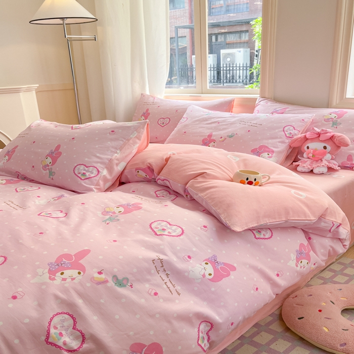 91家纺网 家纺一手货源 找家纺 博雅 2025新款全棉三丽鸥全棉四件套-小版 粉色爱心美乐蒂