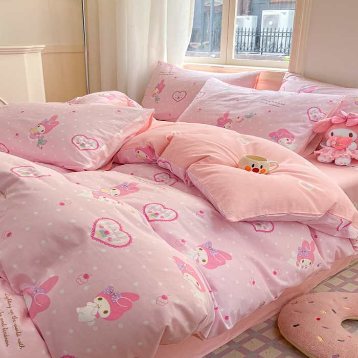 91家纺网 家纺一手货源 找家纺 博雅 2025新款全棉三丽鸥全棉四件套-小版 粉色爱心美乐蒂