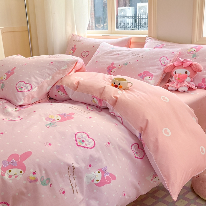 91家纺网 家纺一手货源 找家纺 博雅 2025新款全棉三丽鸥全棉四件套-小版 粉色爱心美乐蒂