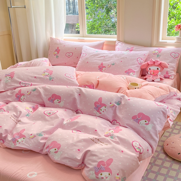 91家纺网 家纺一手货源 找家纺 博雅 2025新款全棉三丽鸥全棉四件套-小版 粉色爱心美乐蒂