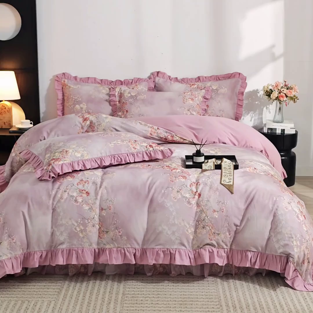 91家纺网 家纺一手货源 找家纺 （总）金纱玉纺家纺 2025韩版数码印花加厚100%棉四件套