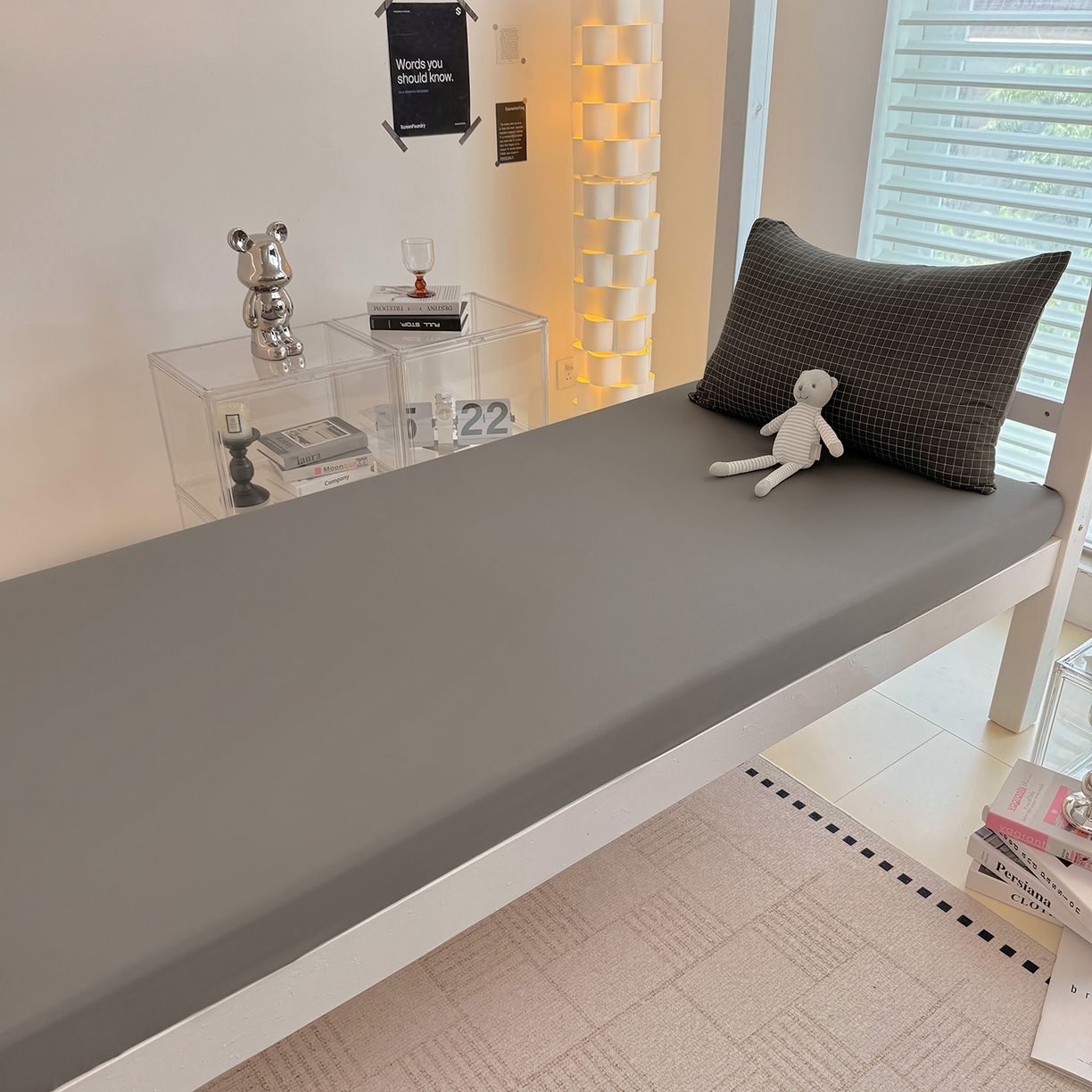 91家纺网 家纺一手货源 找家纺 十一家居2025年新款ins风A类亲肤水洗棉学生宿舍三件套——悸动系列 黑小格+铅灰