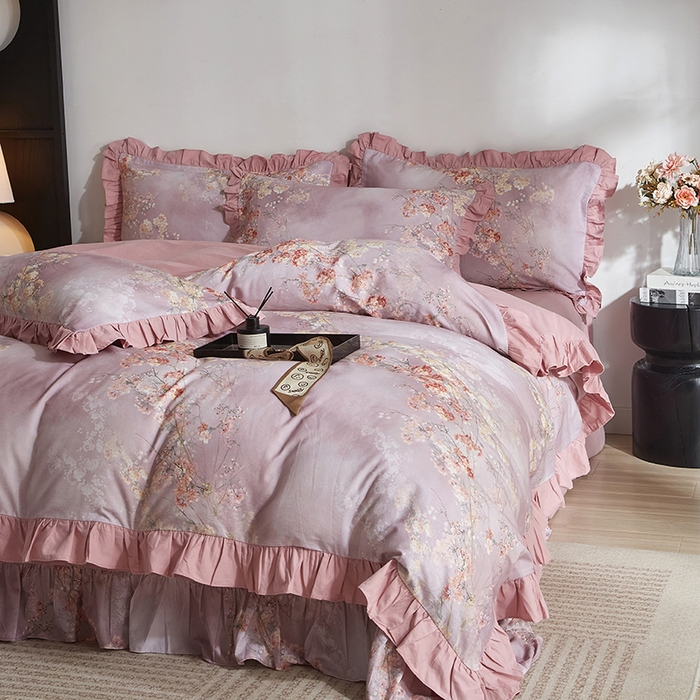 91家纺网 家纺一手货源 找家纺 金纱玉纺家纺 2025韩版数码印花加厚100%棉四件套 花舞-彐