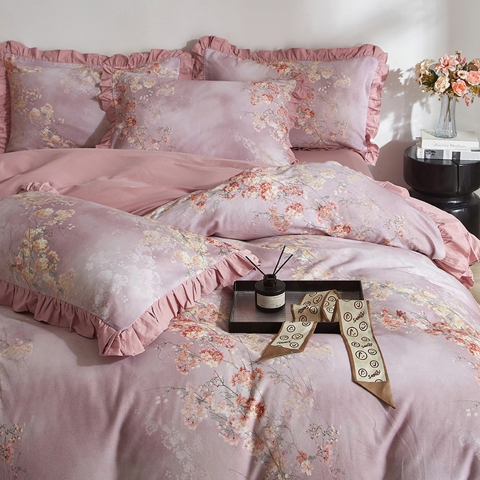 91家纺网 家纺一手货源 找家纺 金纱玉纺家纺 2025韩版数码印花加厚100%棉四件套 花舞-彐