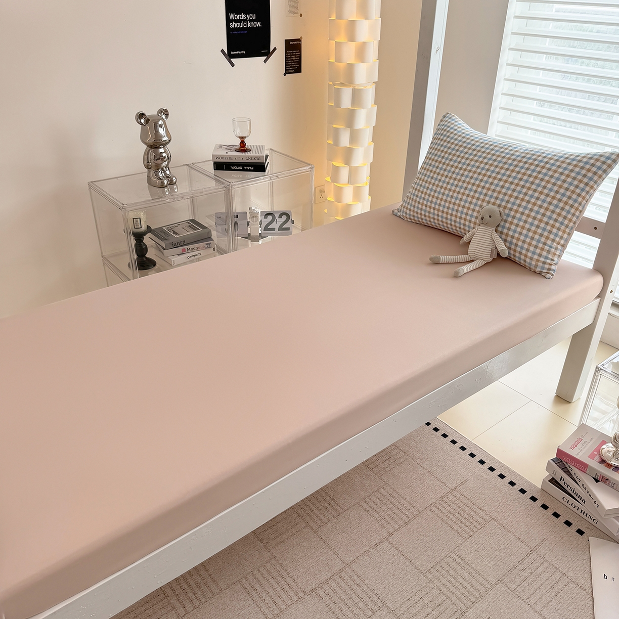 91家纺网 家纺一手货源 找家纺 十一家居2025年新款ins风A类亲肤水洗棉学生宿舍三件套——悸动系列 蓝咖小格+咖色