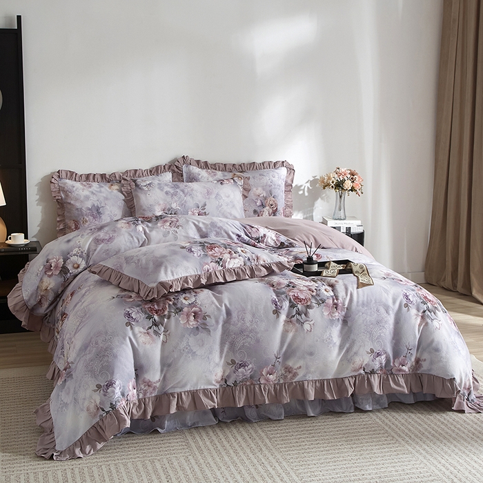 91家纺网 家纺一手货源 找家纺 金纱玉纺家纺 2025韩版数码印花加厚100%棉四件套 镜中花-彐