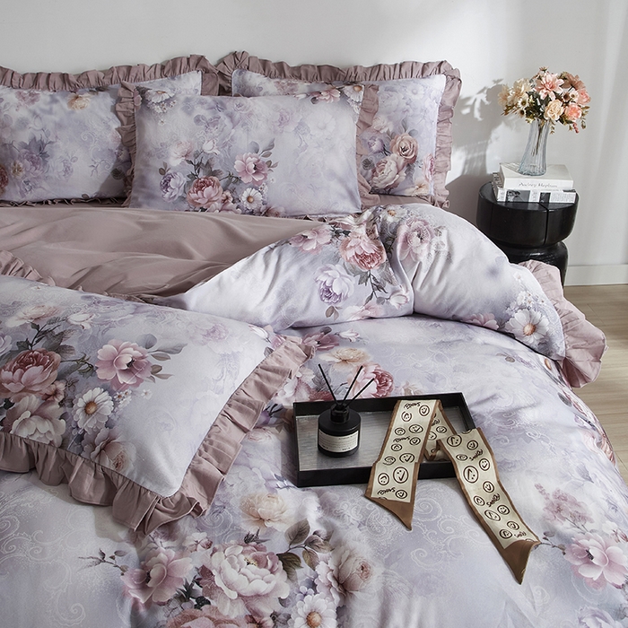 91家纺网 家纺一手货源 找家纺 金纱玉纺家纺 2025韩版数码印花加厚100%棉四件套 镜中花-彐