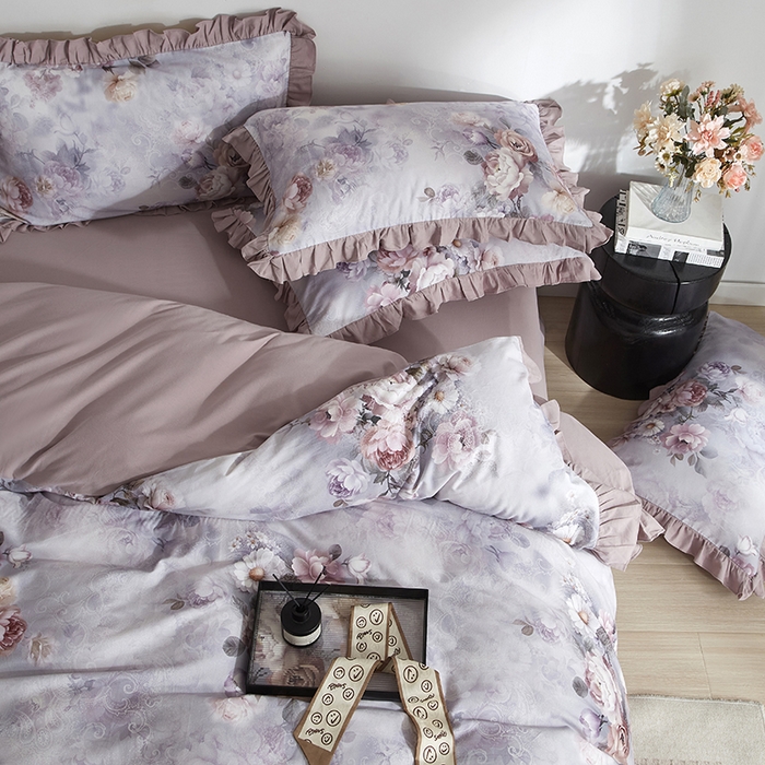 91家纺网 家纺一手货源 找家纺 金纱玉纺家纺 2025韩版数码印花加厚100%棉四件套 镜中花-彐