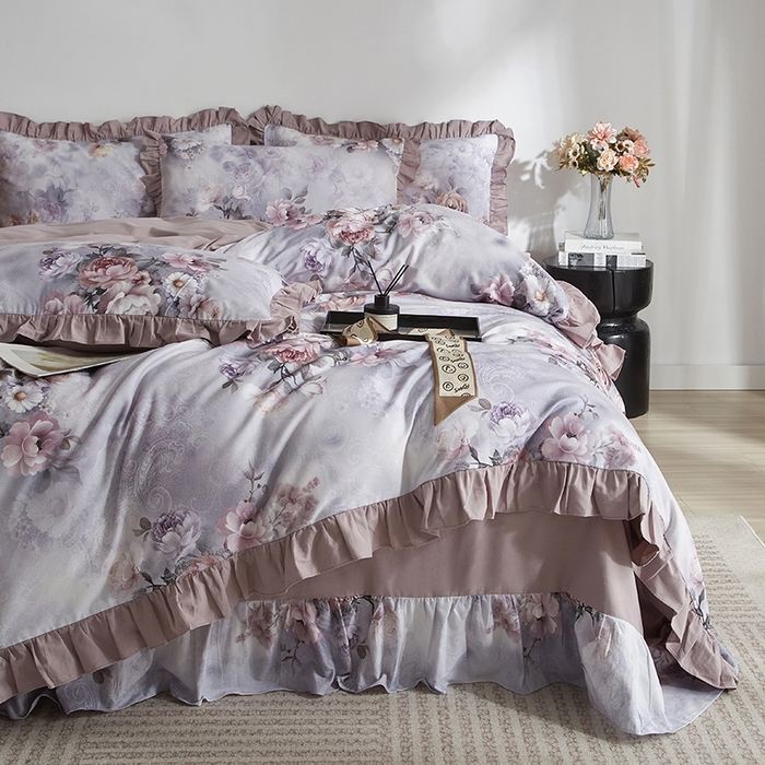 91家纺网 家纺一手货源 找家纺 金纱玉纺家纺 2025韩版数码印花加厚100%棉四件套 镜中花-彐