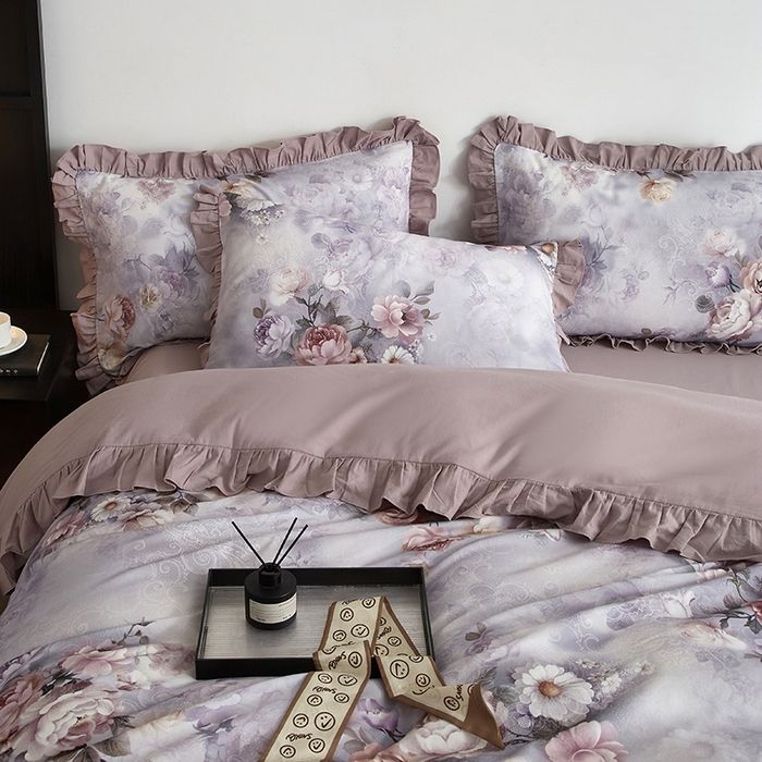 91家纺网 家纺一手货源 找家纺 金纱玉纺家纺 2025韩版数码印花加厚100%棉四件套 镜中花-彐