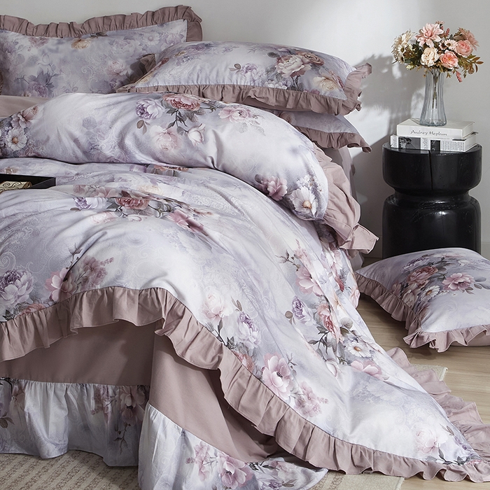 91家纺网 家纺一手货源 找家纺 金纱玉纺家纺 2025韩版数码印花加厚100%棉四件套 镜中花-彐