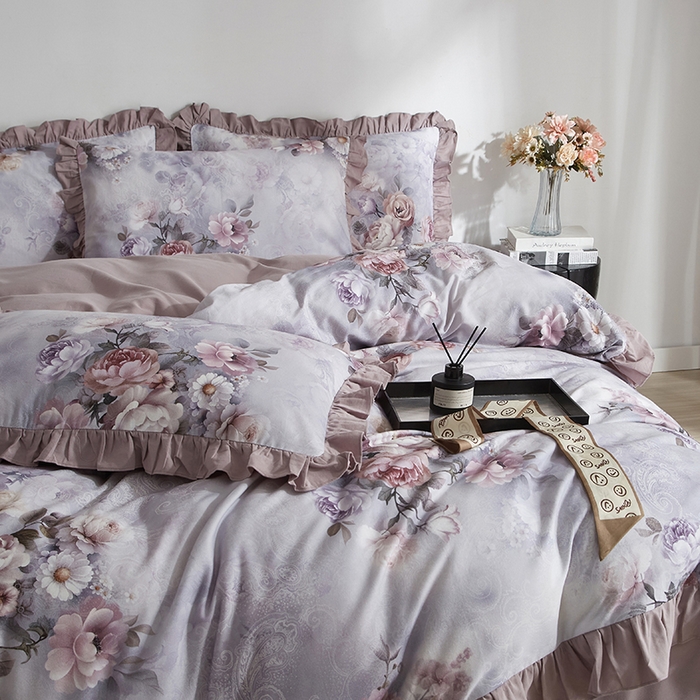 91家纺网 家纺一手货源 找家纺 金纱玉纺家纺 2025韩版数码印花加厚100%棉四件套 镜中花-彐