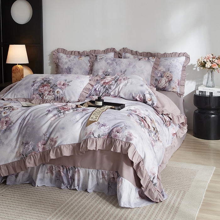 91家纺网 家纺一手货源 找家纺 金纱玉纺家纺 2025韩版数码印花加厚100%棉四件套 镜中花-彐