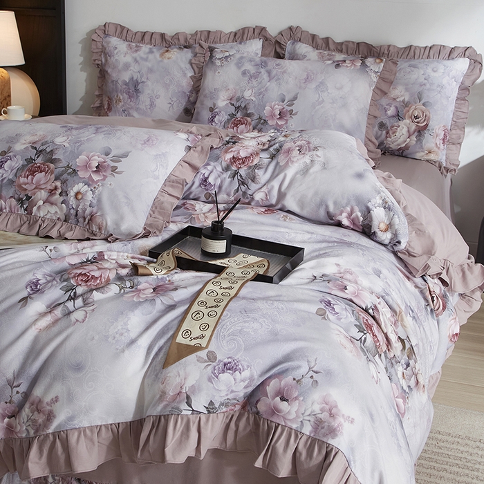 91家纺网 家纺一手货源 找家纺 金纱玉纺家纺 2025韩版数码印花加厚100%棉四件套 镜中花-彐