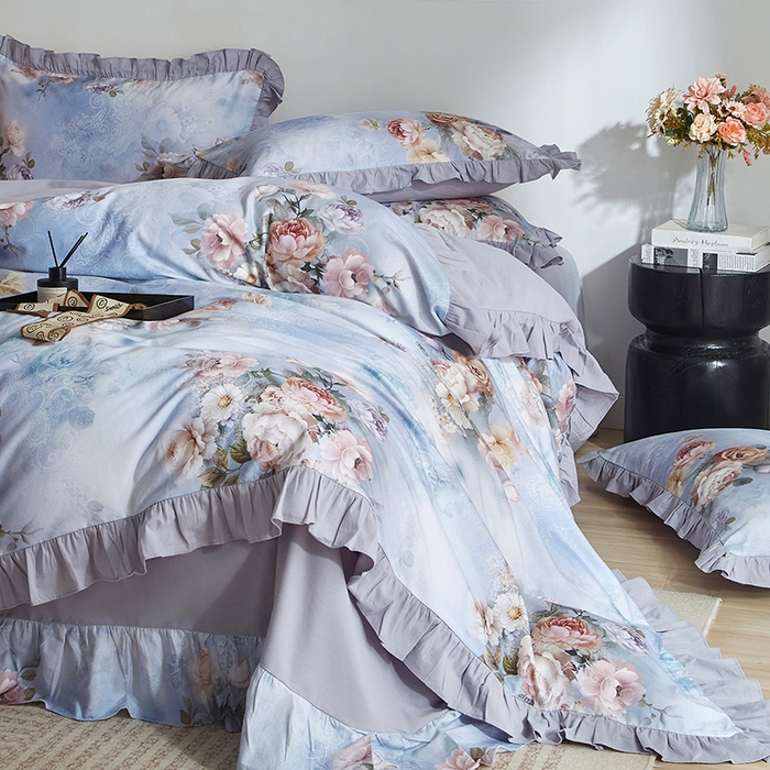 91家纺网 家纺一手货源 找家纺 金纱玉纺家纺 2025韩版数码印花加厚100%棉四件套 镜中花-兰