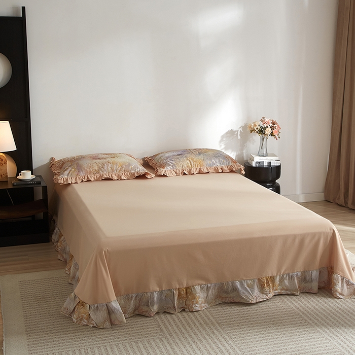 91家纺网 家纺一手货源 找家纺 金纱玉纺家纺 2025韩版数码印花加厚100%棉四件套 秋意浓-咖