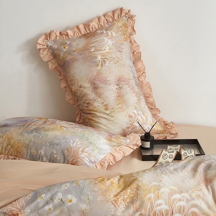 91家纺网 家纺一手货源 找家纺 金纱玉纺家纺 2025韩版数码印花加厚100%棉四件套 秋意浓-咖