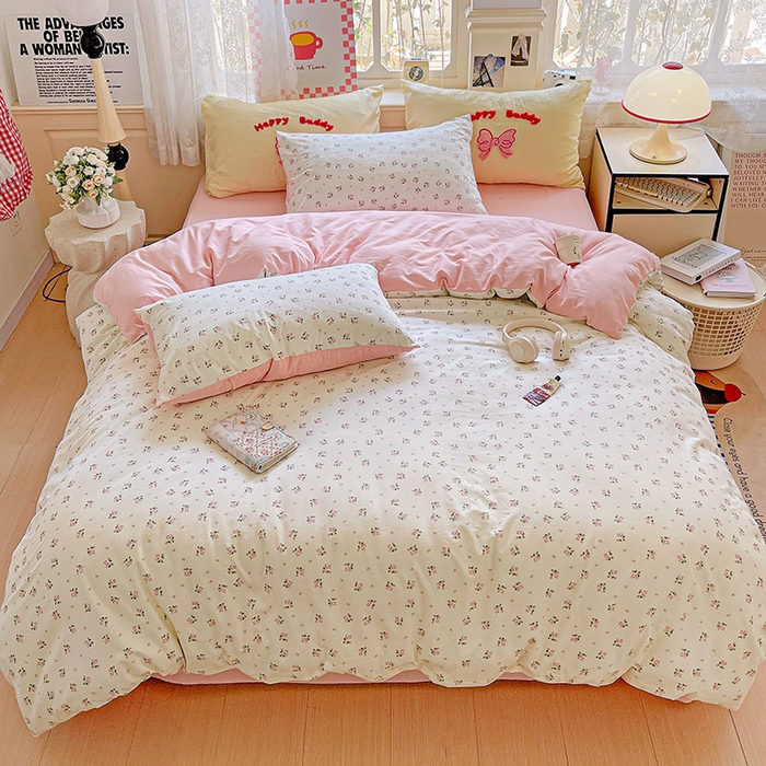 91家纺网 家纺一手货源 找家纺 布可家纺 2025新款水洗棉时尚印花四件套 落日玫瑰