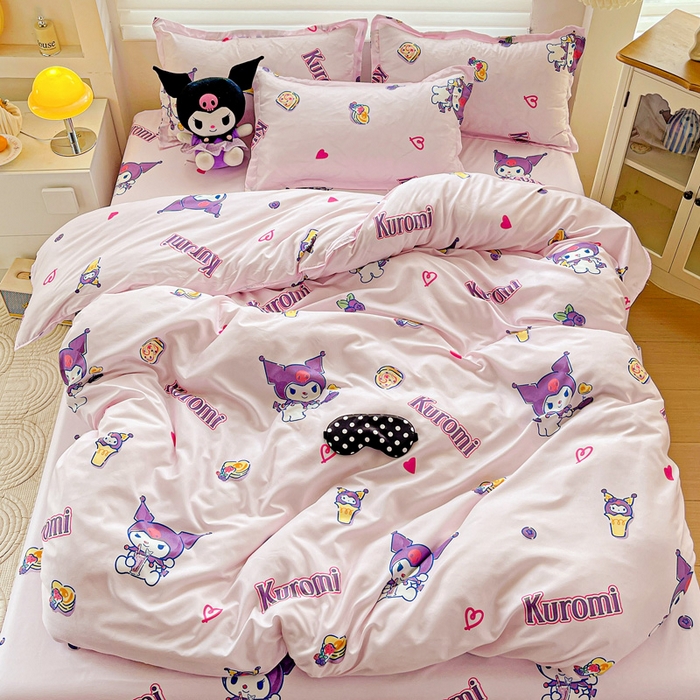 91家纺网 家纺一手货源 找家纺 布可家纺 2025新款水洗磨毛时尚印花四件套 多彩库洛米